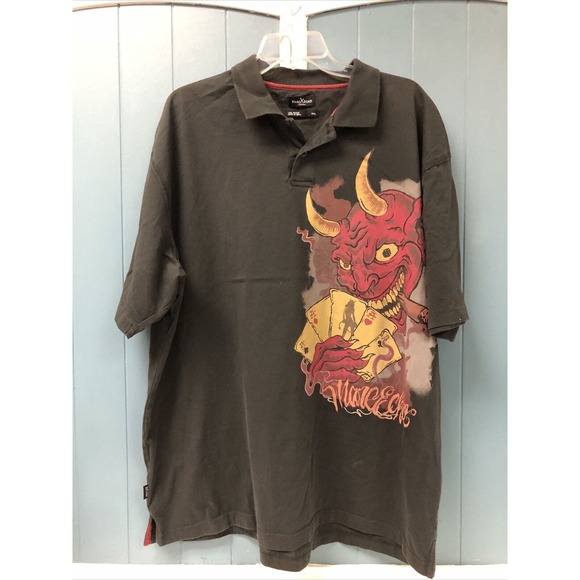 Y2K Marc Ecko Gray Devil Playing Poker POLO SHIRT‎ XXL 2XL Cotton - Picture 3 of 7